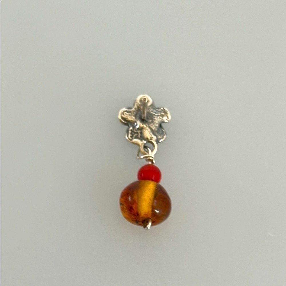 925 Silver and Red Dangle Earrings with Ornate Design